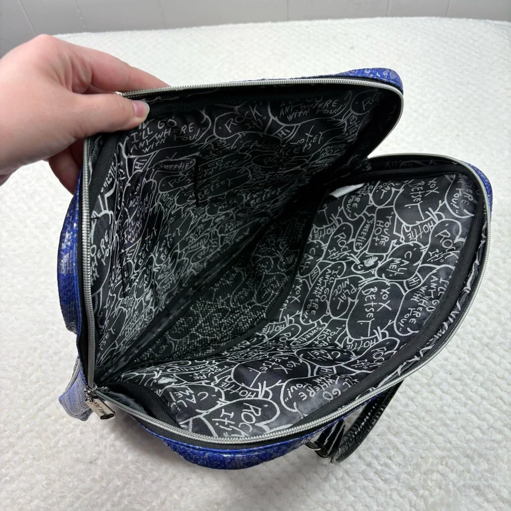 Betsey Johnson Blue Silver Metallic Snakeskin Printed Laptop Briefcase Bag